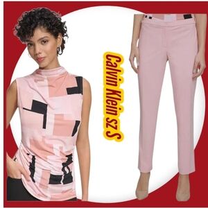 Calvin Klein Womens Geometric Mock Neck Halter Top Shirt & Slim Dress Pants Set
